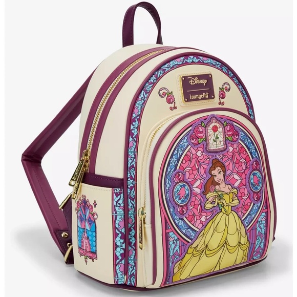 Loungefly Disney Beauty And The Beast Stained Glass Mini Backpack Belle Bag New - Picture 2 of 6